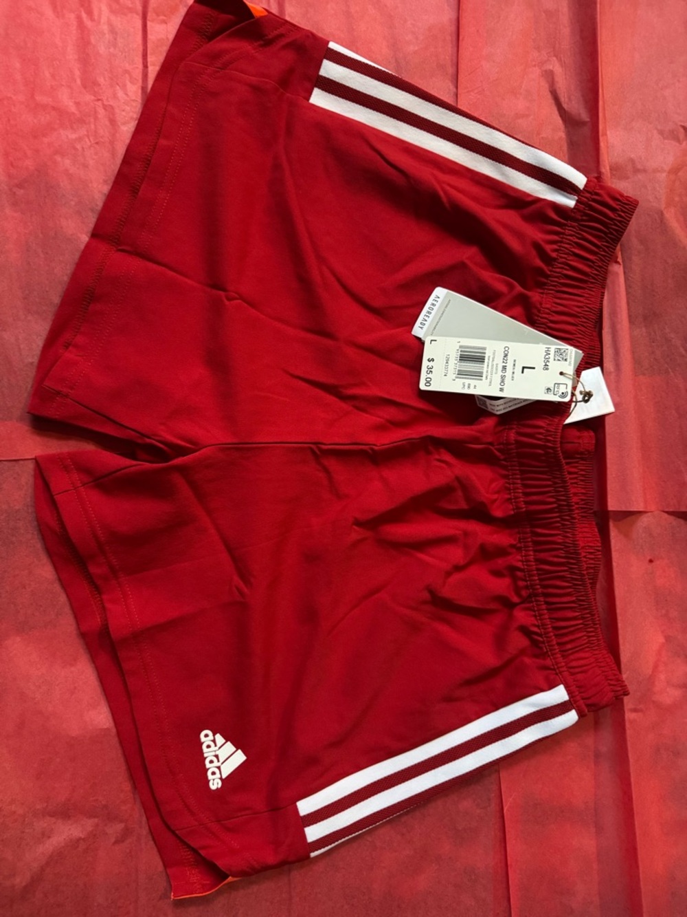 adidas Red Athletic Shorts with White Stripes